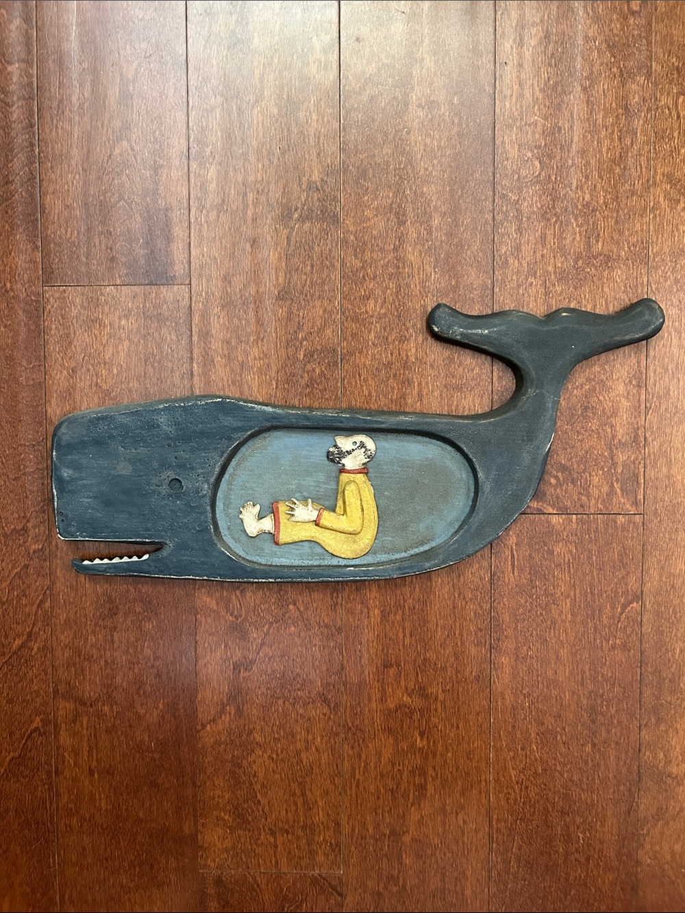 Vintage Folkart Wall Hanging, Jonah and the Whale, Artist Signed